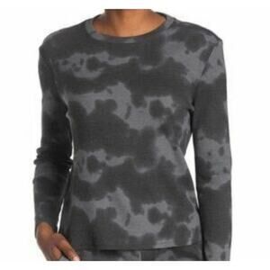 RDI Women Waffle Knit Crew Neck Pullover Top Size Medium Gray Camo/Tie Dye NWT
